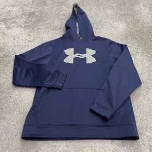 Under Armour Hoodie Pullover Sweatshirt Mens Large Navy Blue Graphic Active